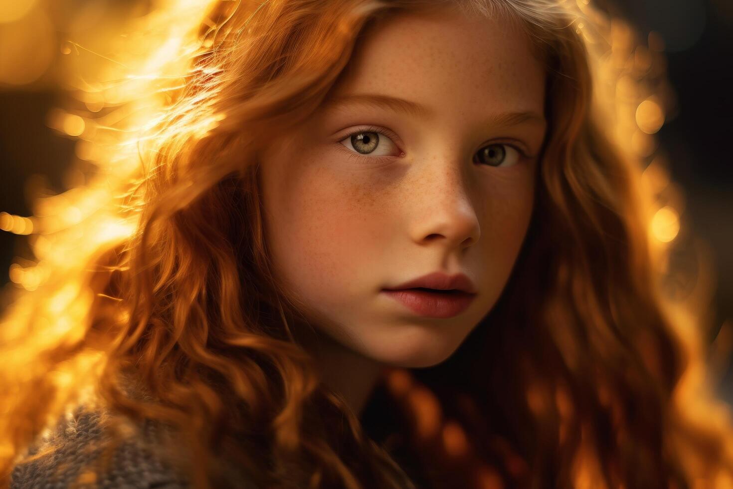 Enchanting young girl with flowing red hair photo