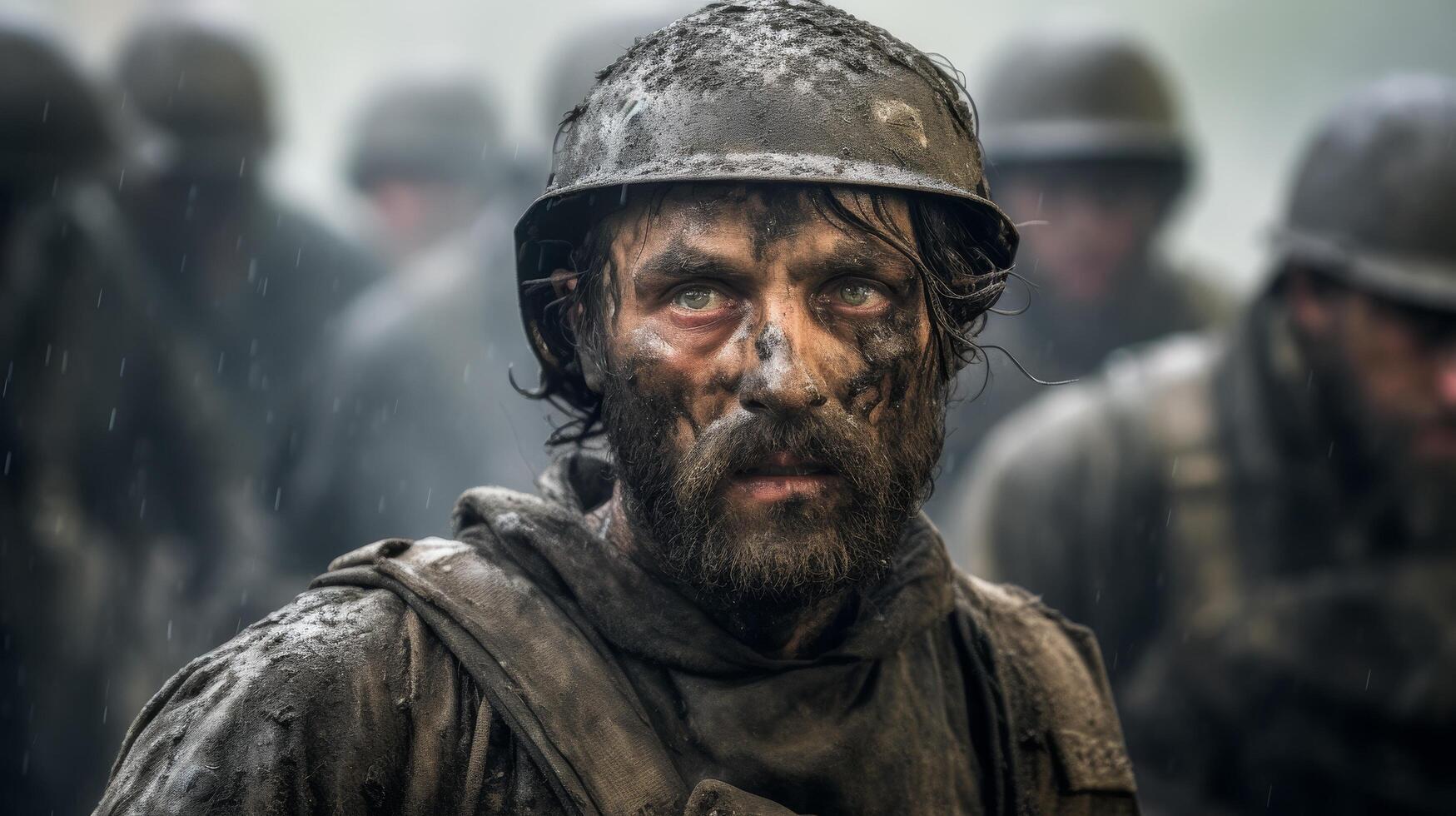 rugged soldier in the rain photo
