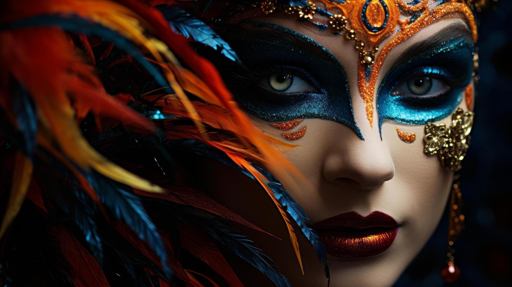 Vibrant carnival mask with feathers and glitter photo