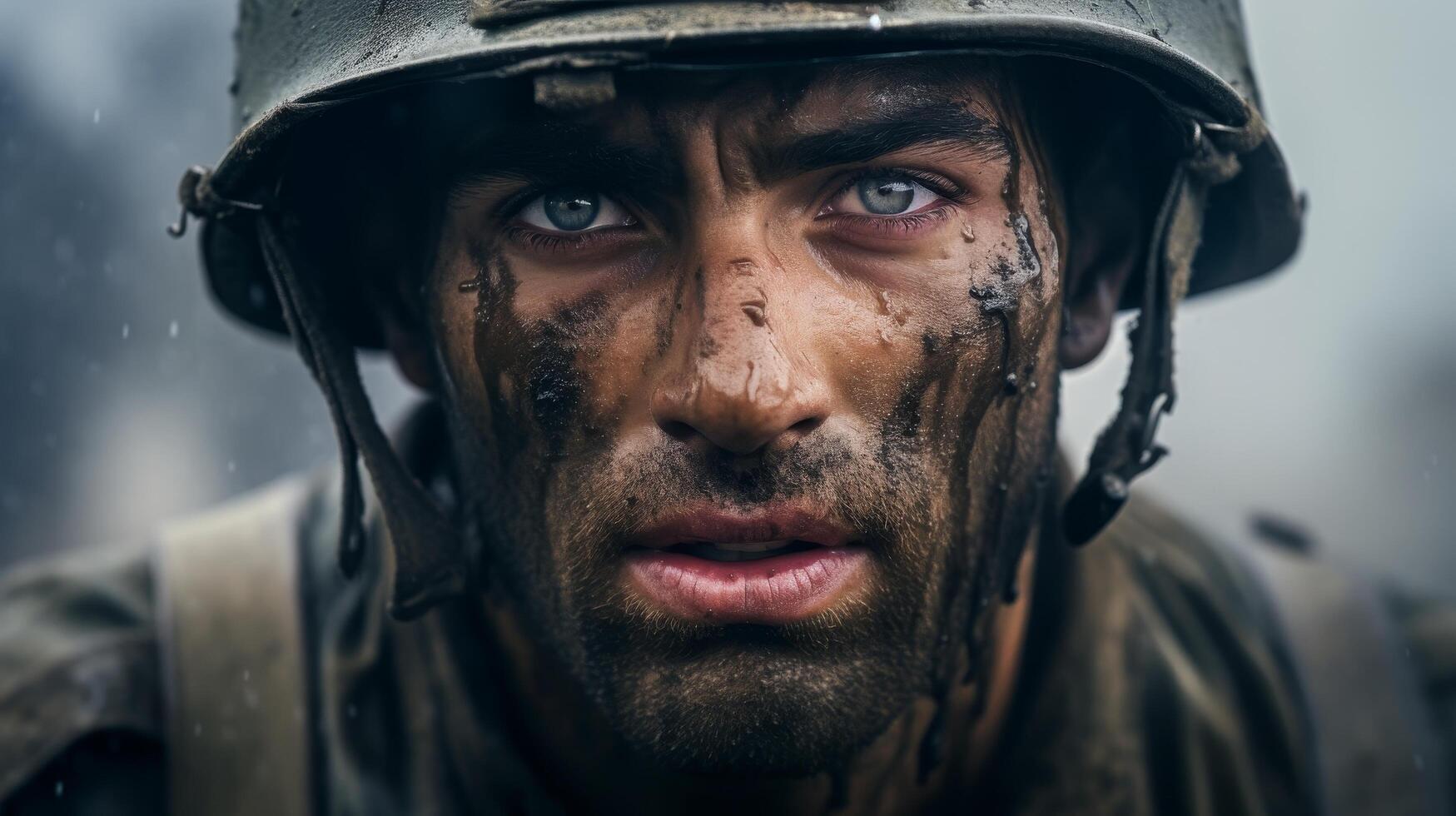 Intense gaze of a battle hardened soldier photo