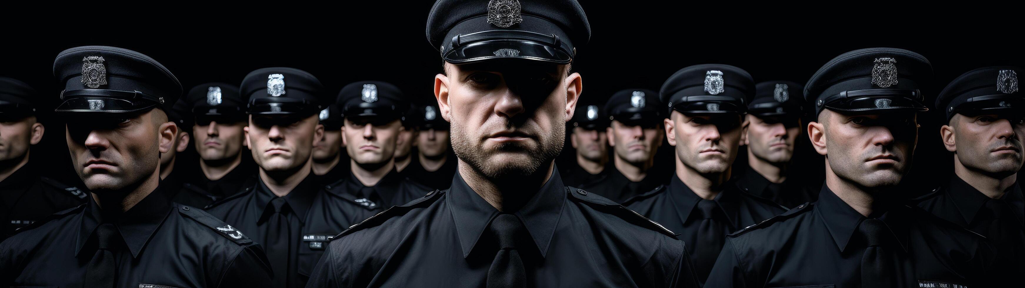 group of serious police officers in uniform photo