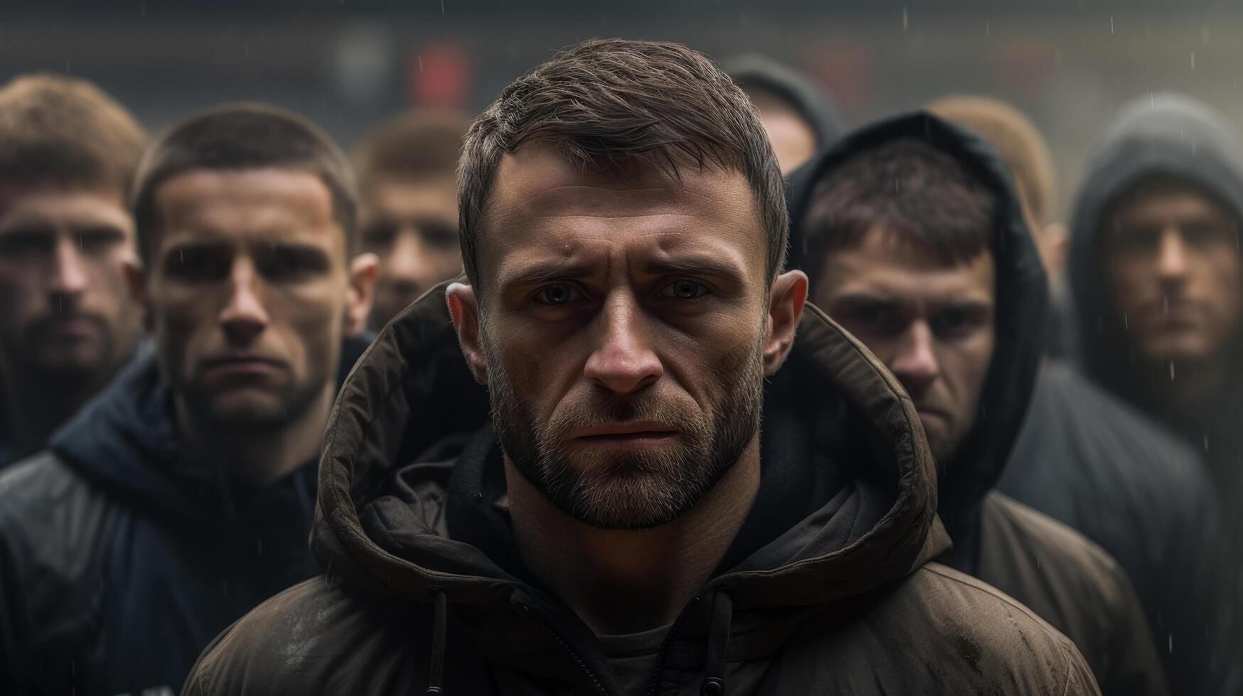 Serious man in a crowd photo