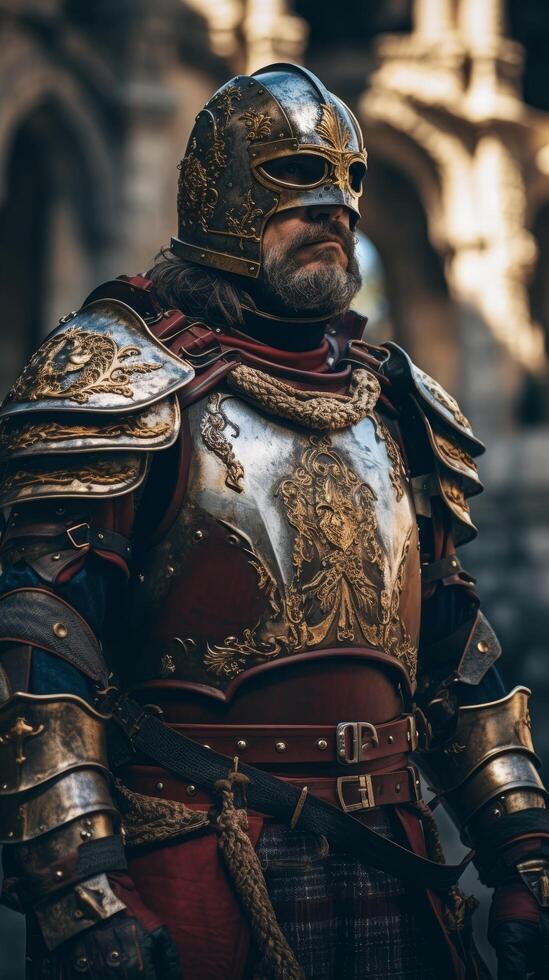 Ornate medieval knight in full armor photo