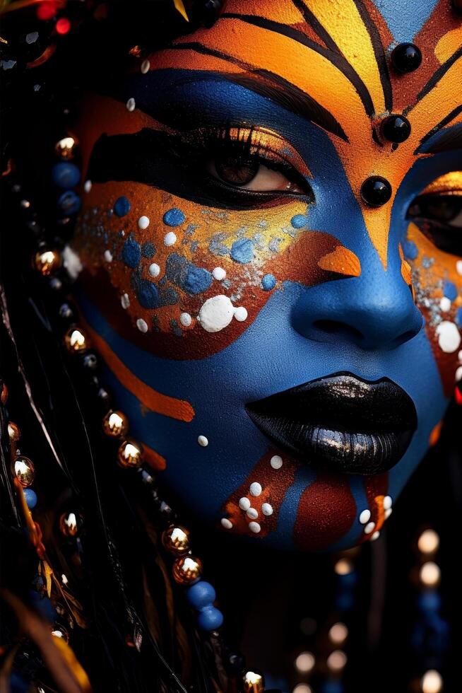 Vibrant face painting with bold colors and patterns photo
