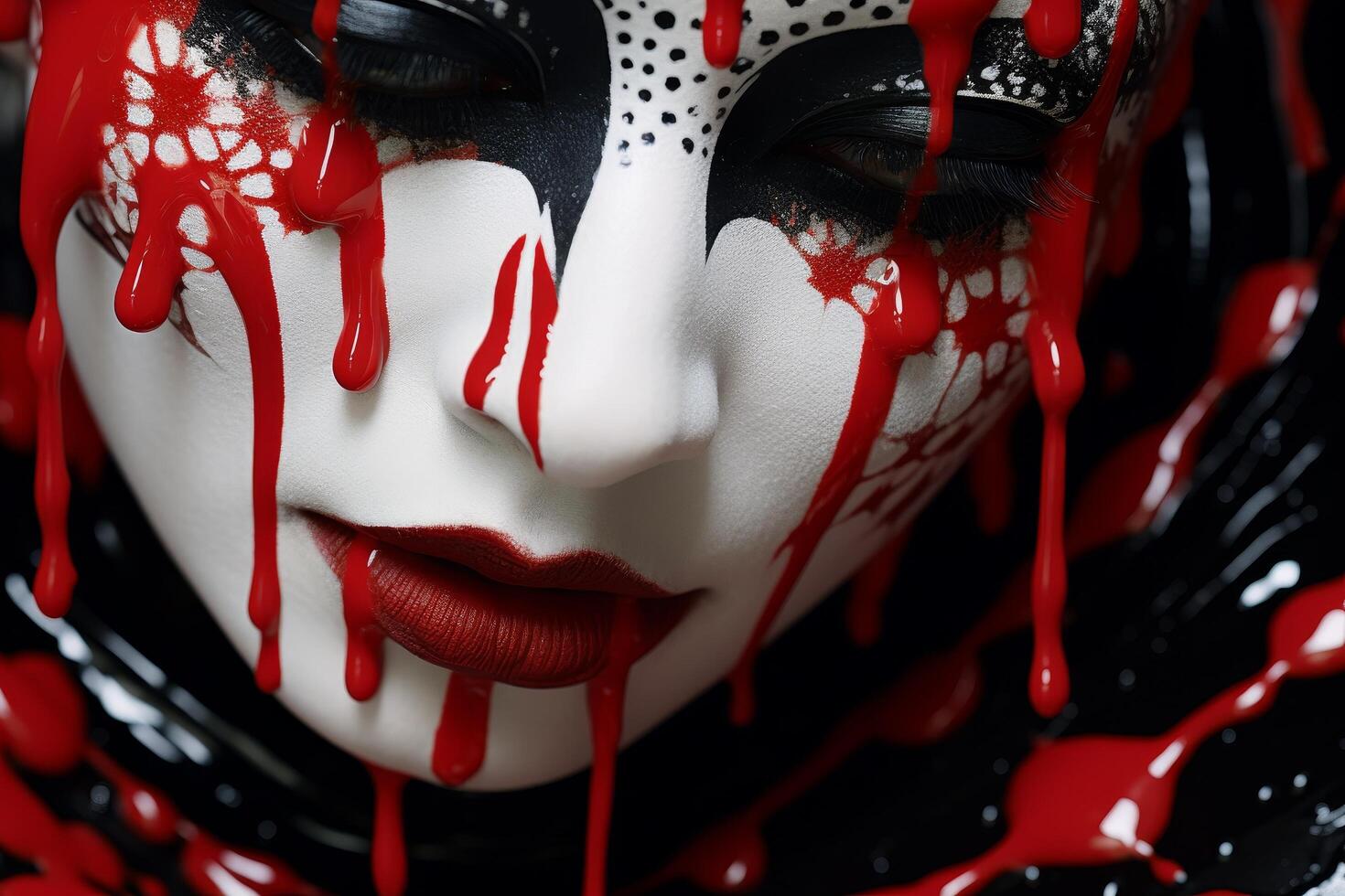 abstract face covered in red paint photo