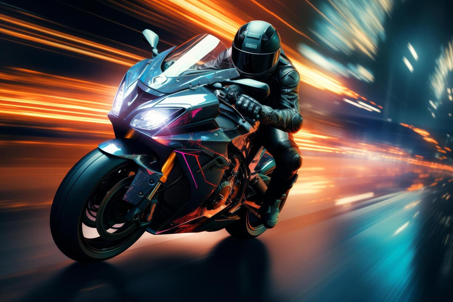 Speeding motorcycle on a blurred background photo