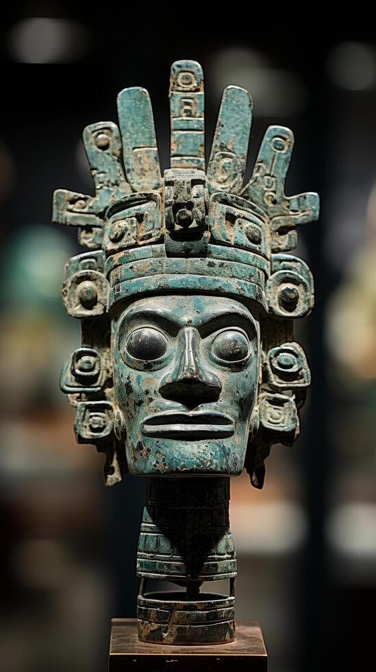 Intricate ancient aztec or mayan stone carving photo