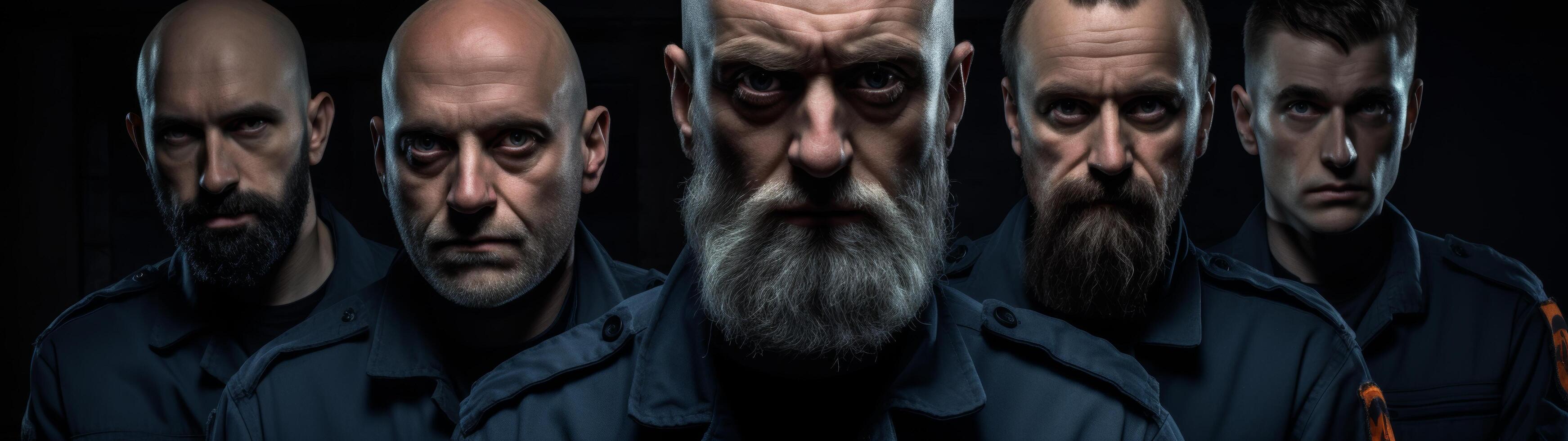 Serious men with beards and intense expressions photo