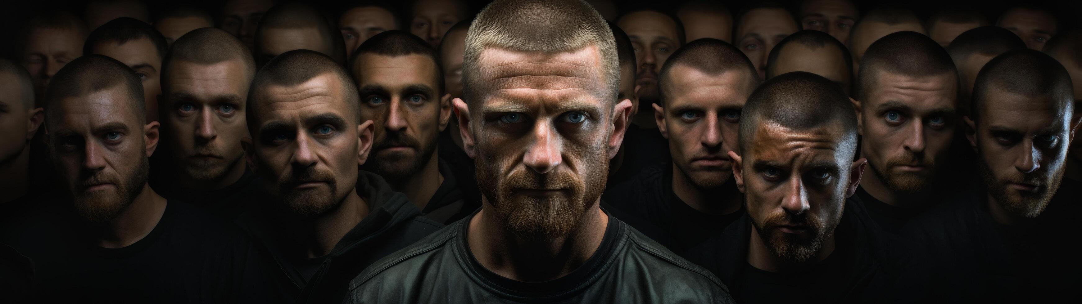 Intense group portrait of serious men photo