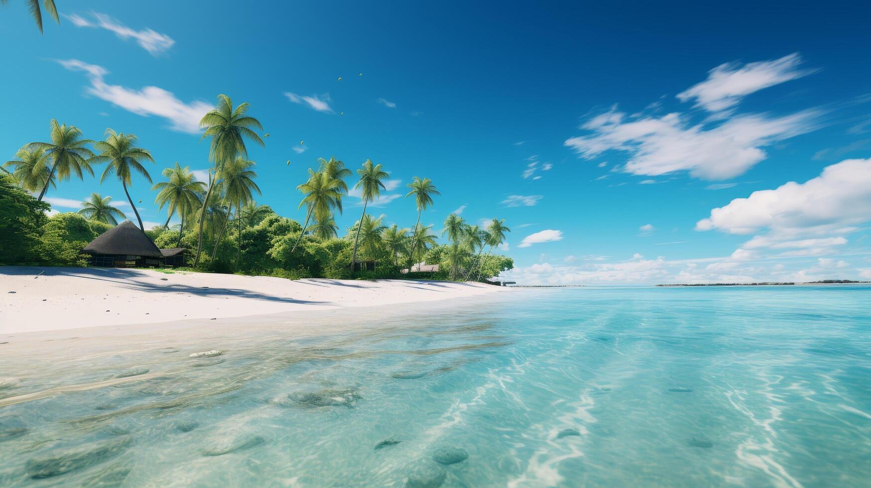 Tropical beach paradise with palm trees and turquoise waters photo