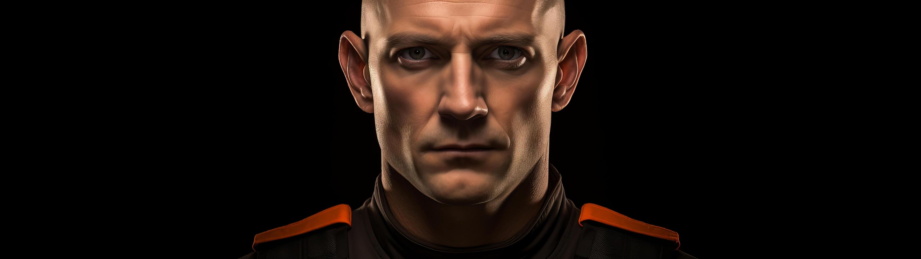 Serious military man with intense expression photo