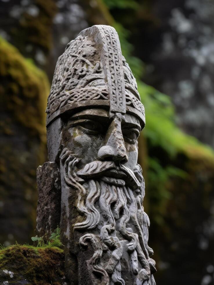 ancient stone carving of a bearded man photo