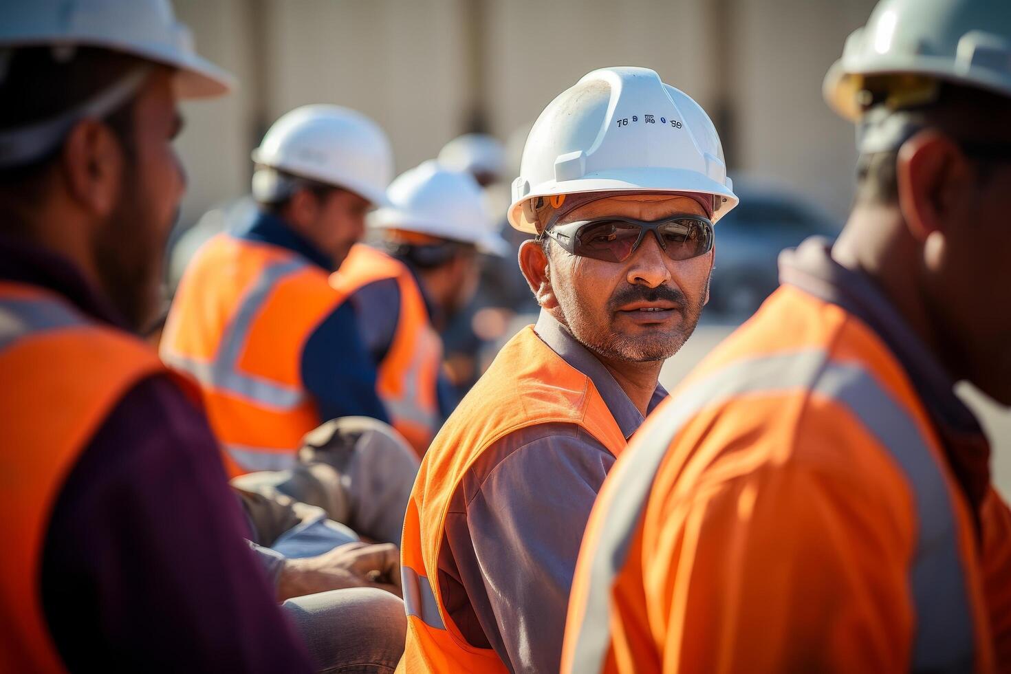 construction workers in safety gear photo