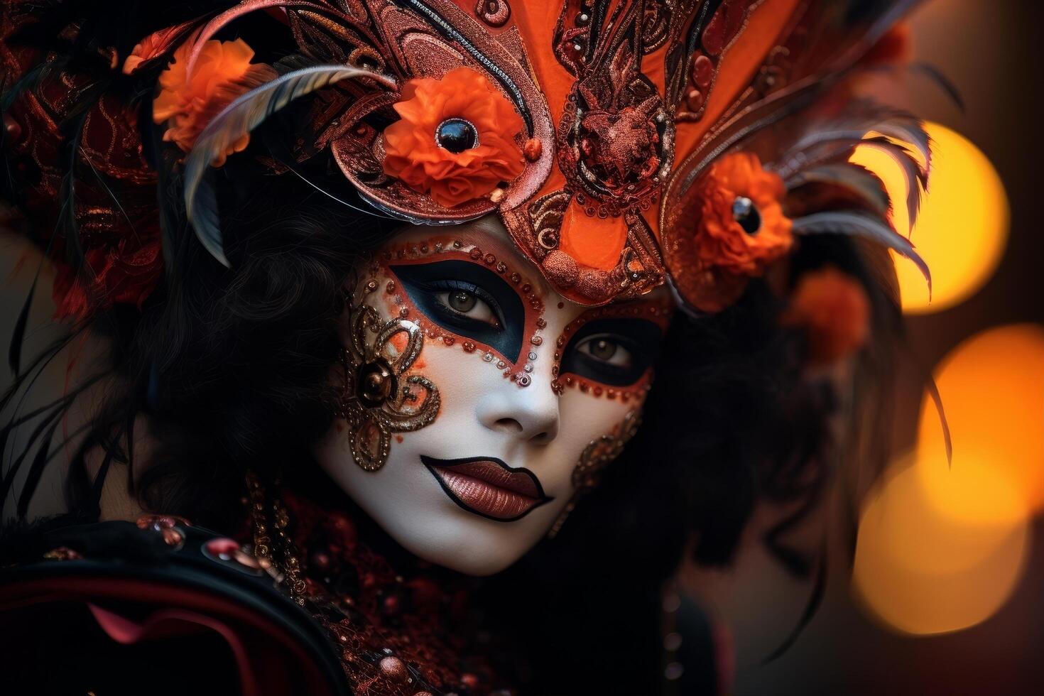 Ornate venetian mask with feathers and flowers photo