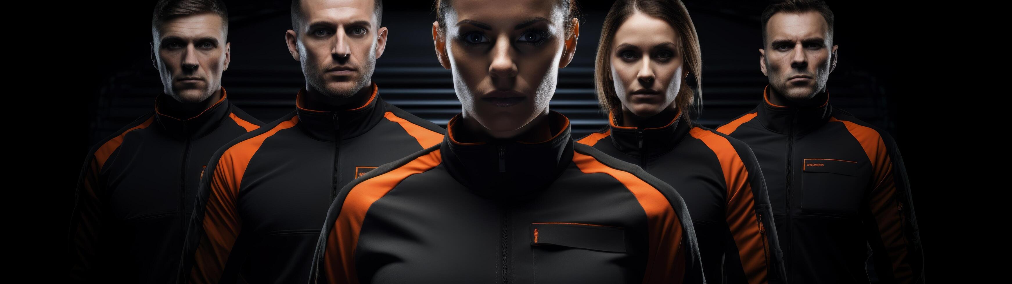 team of futuristic astronauts in space suits photo