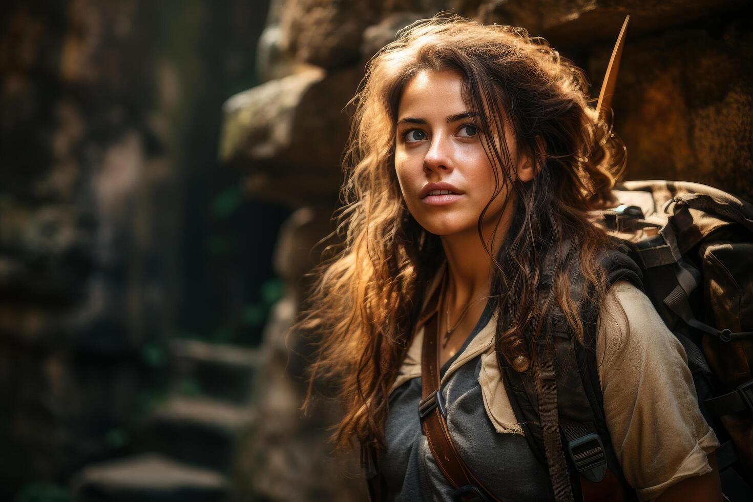 Adventurous woman exploring the wilderness photo