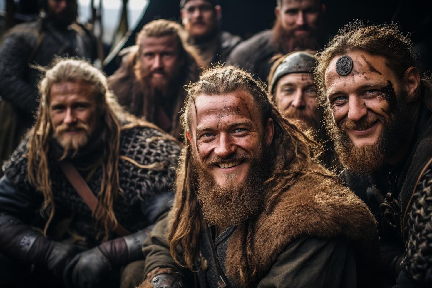 group of rugged men with long beards and hair photo