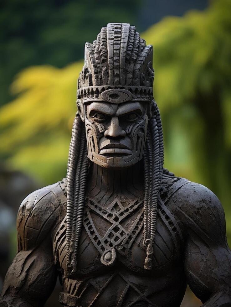 Detailed carved wooden tribal statue photo
