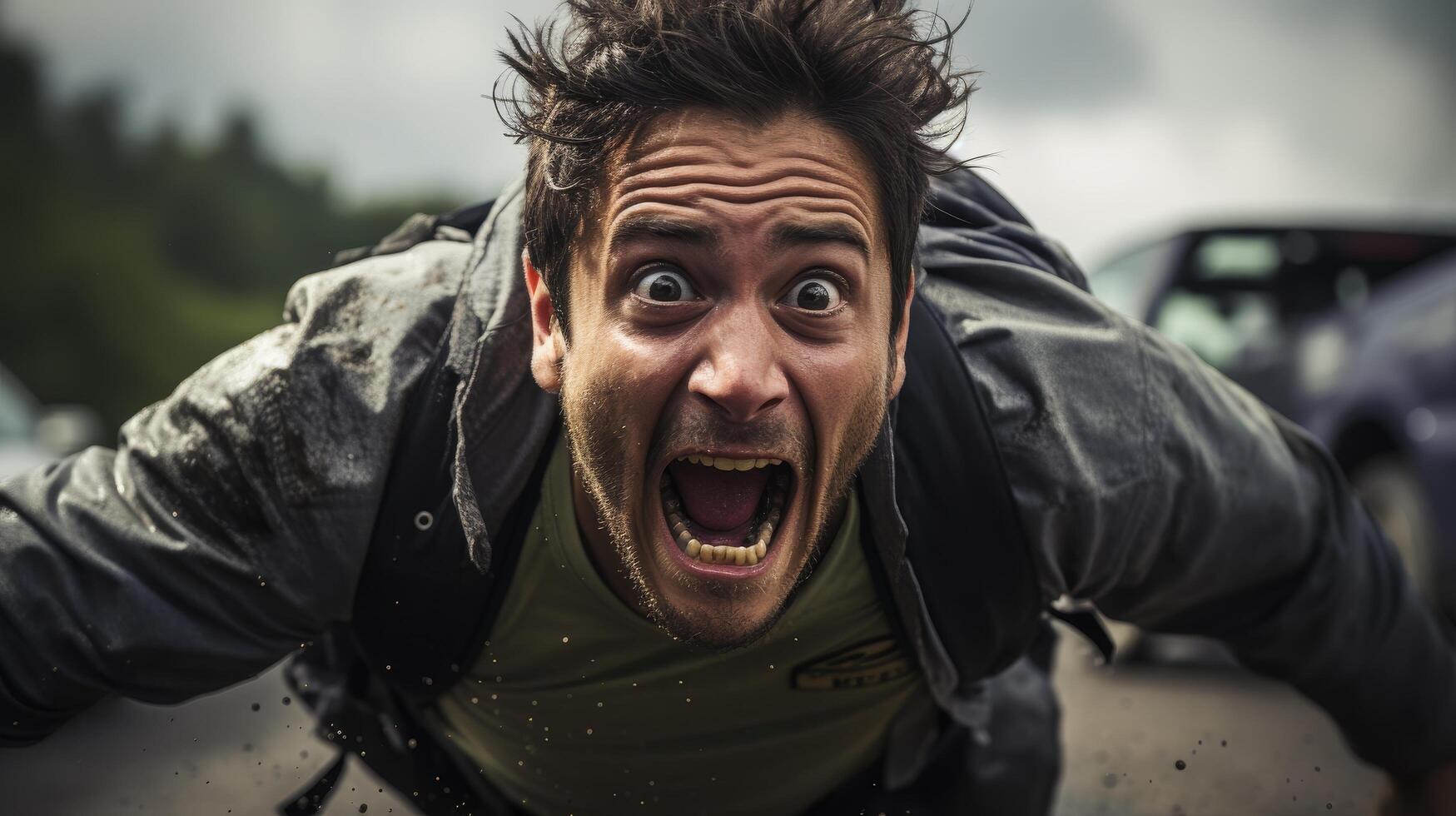 Shocked and surprised man with wide open mouth photo