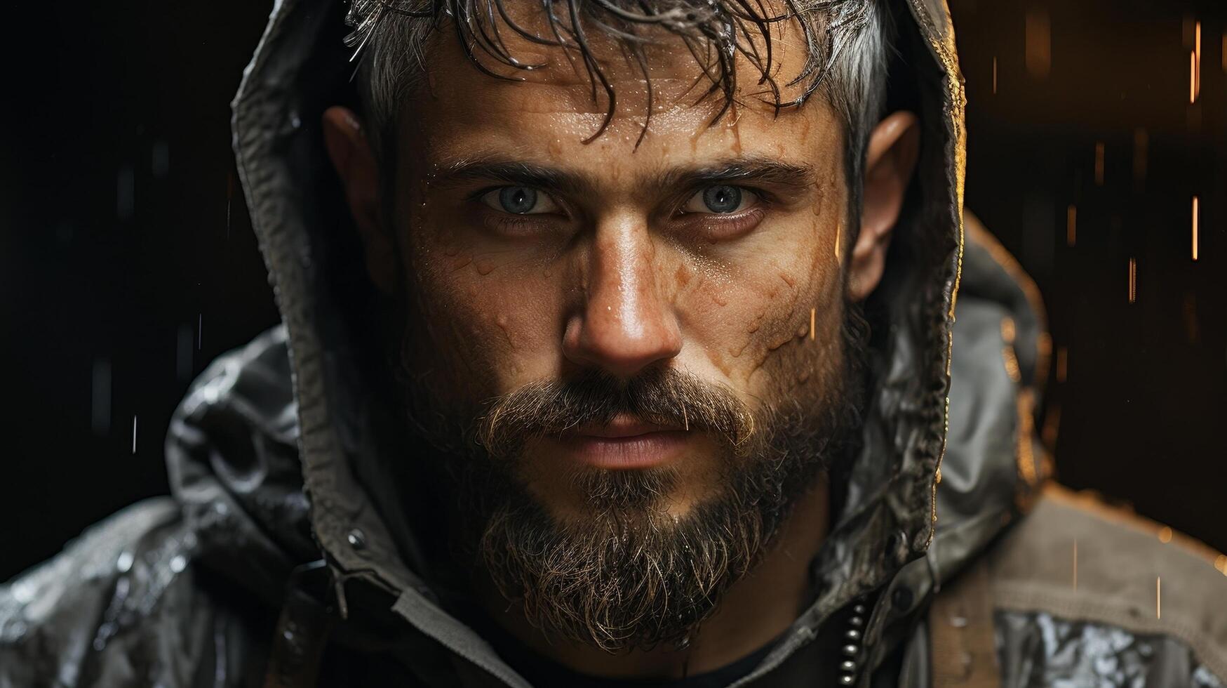 Intense bearded man with piercing eyes photo