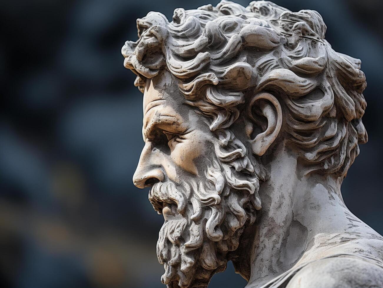 ancient greek statue head with intricate details photo