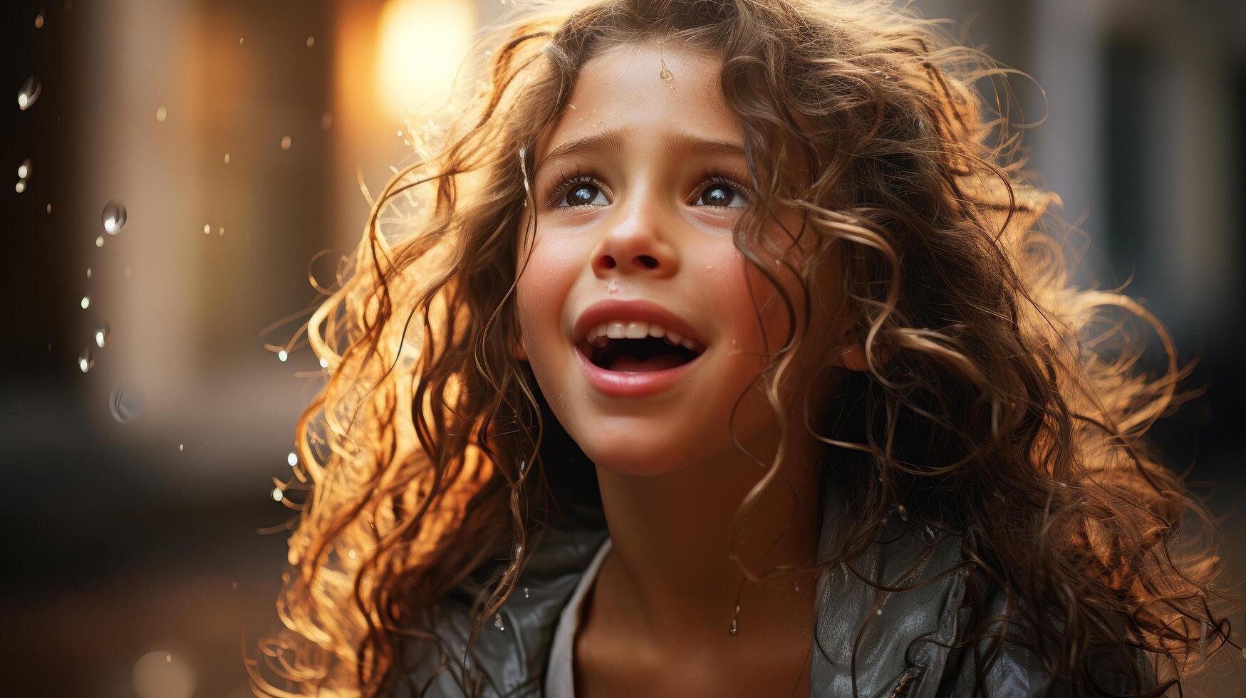 Joyful young girl with curly hair photo