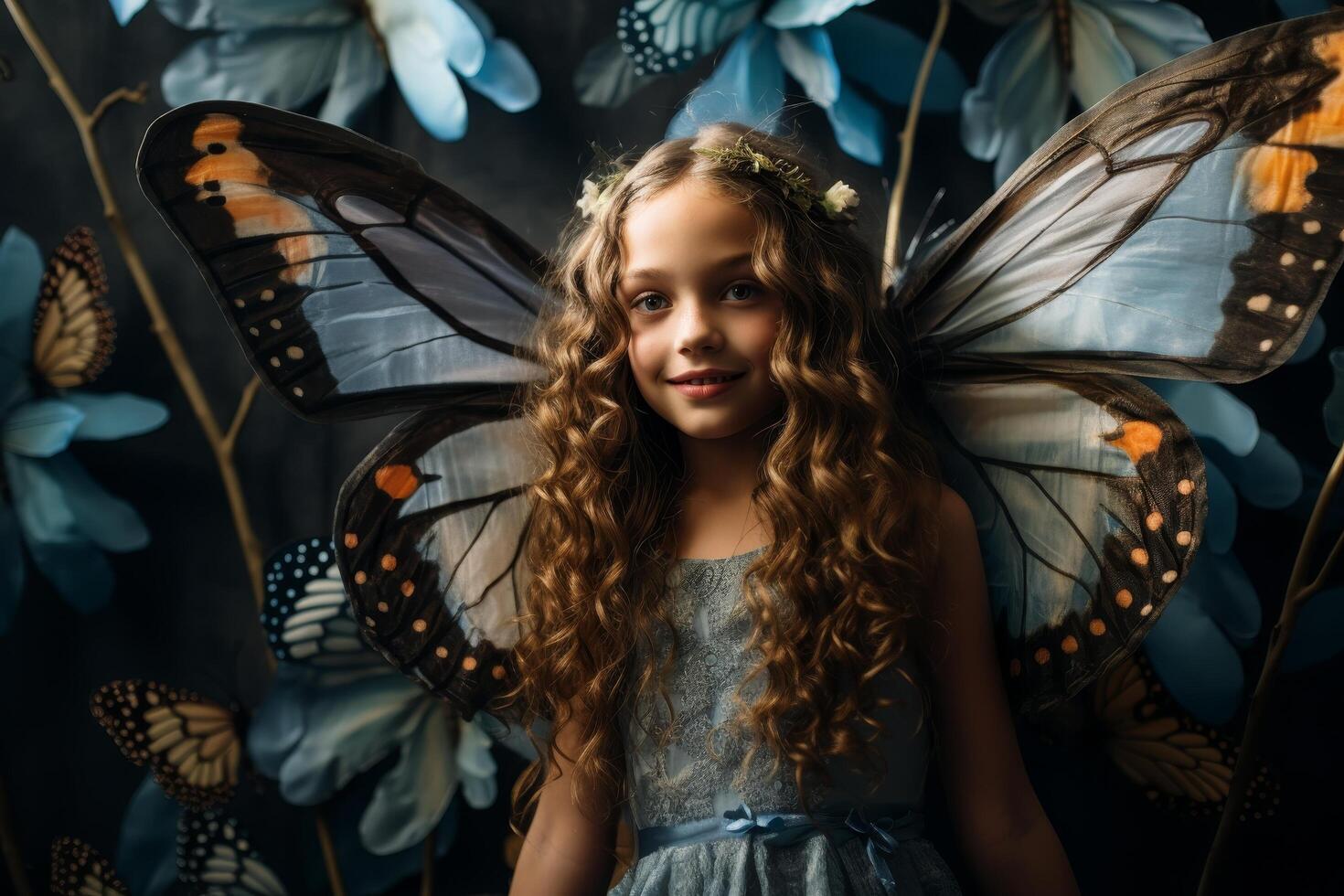 Enchanting fairy girl with butterfly wings photo