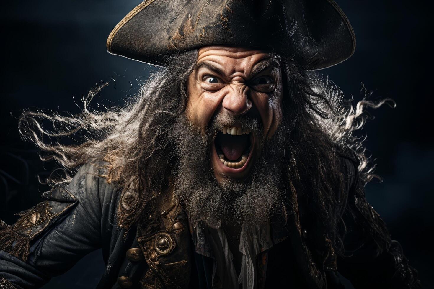 Angry pirate with wild beard and expression photo