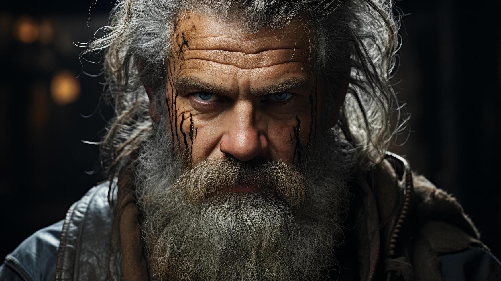 Rugged bearded man with intense expression photo