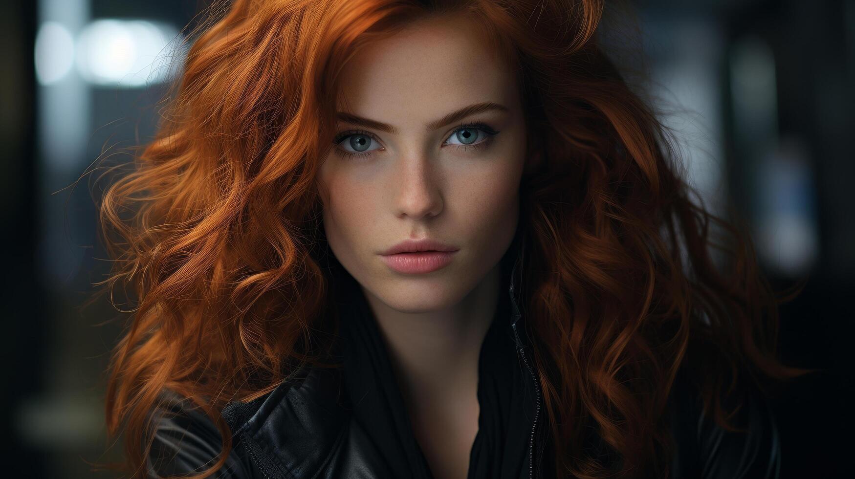 Striking redhead with piercing blue eyes photo