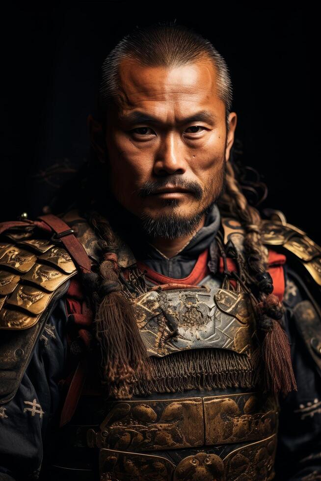 Fierce asian warrior in traditional armor photo