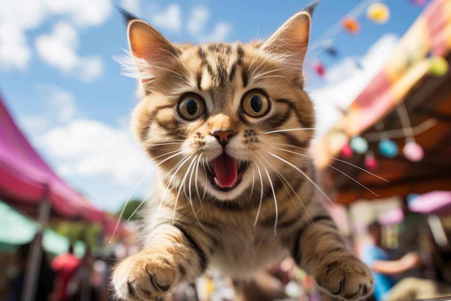 Cute and Surprised Tabby Cat Close Up photo
