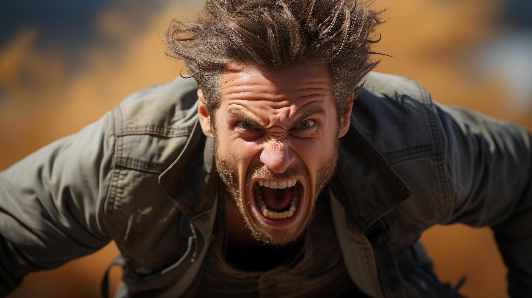 Angry man shouting with intense expression photo