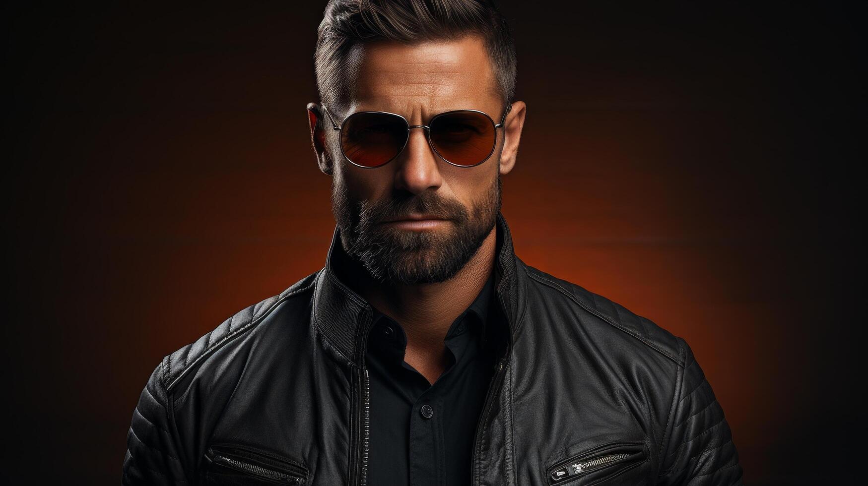 Stylish man with beard wearing sunglasses photo