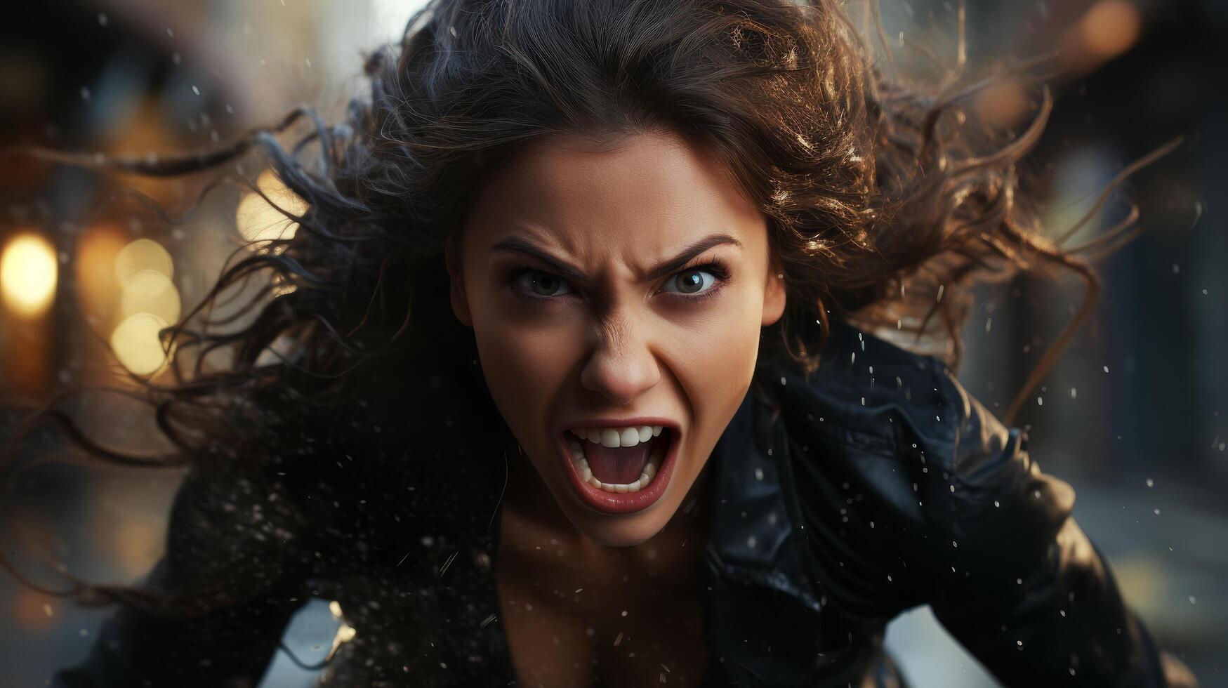 angry woman with wild hair photo
