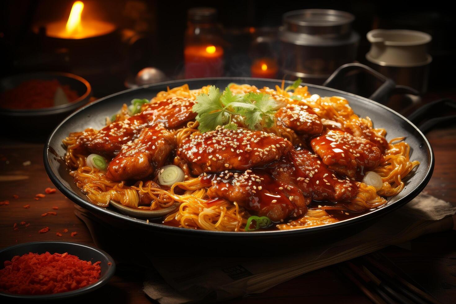 Delicious Sesame Chicken and Noodles Dish photo