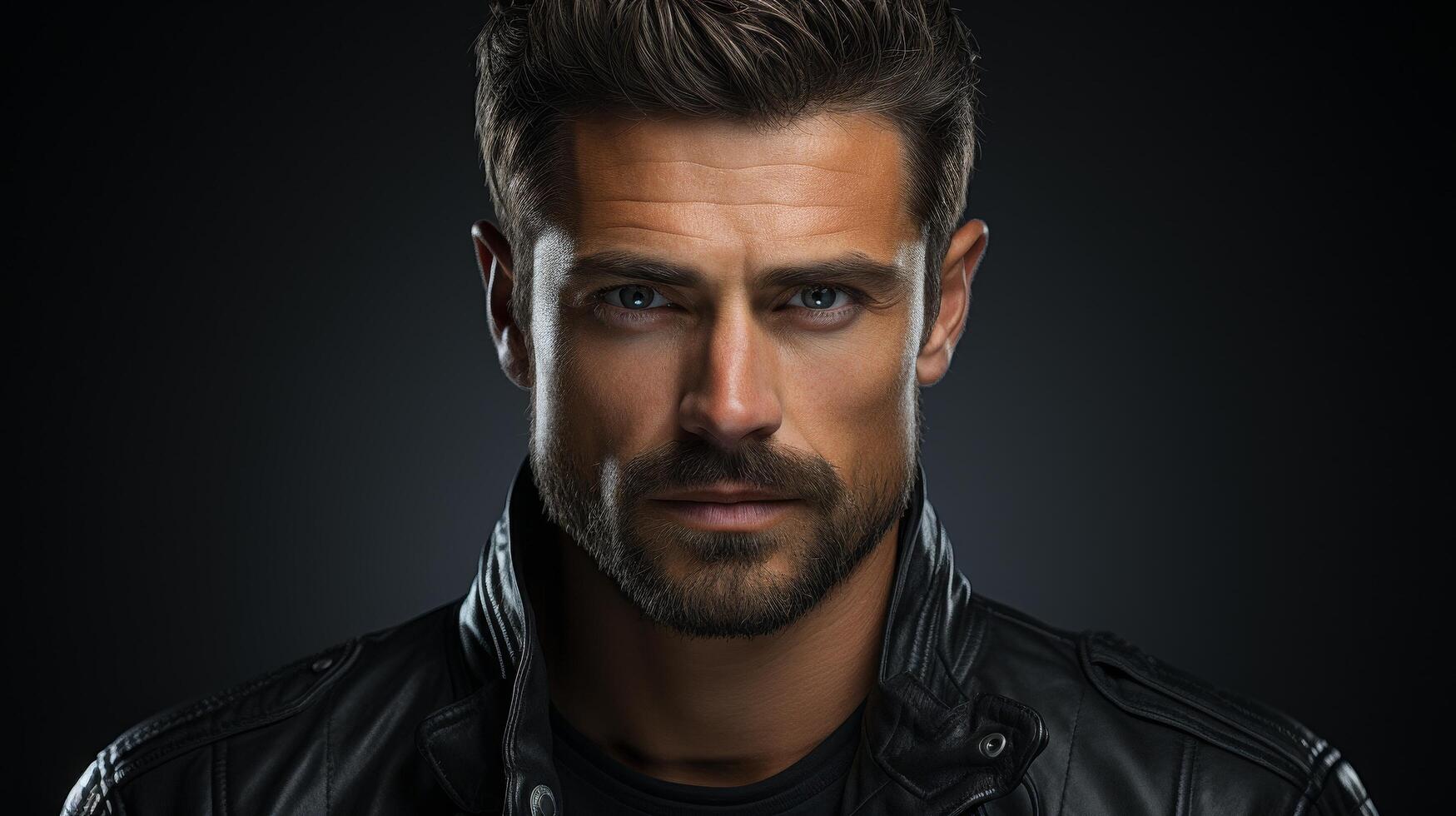 Rugged man with beard and intense gaze photo