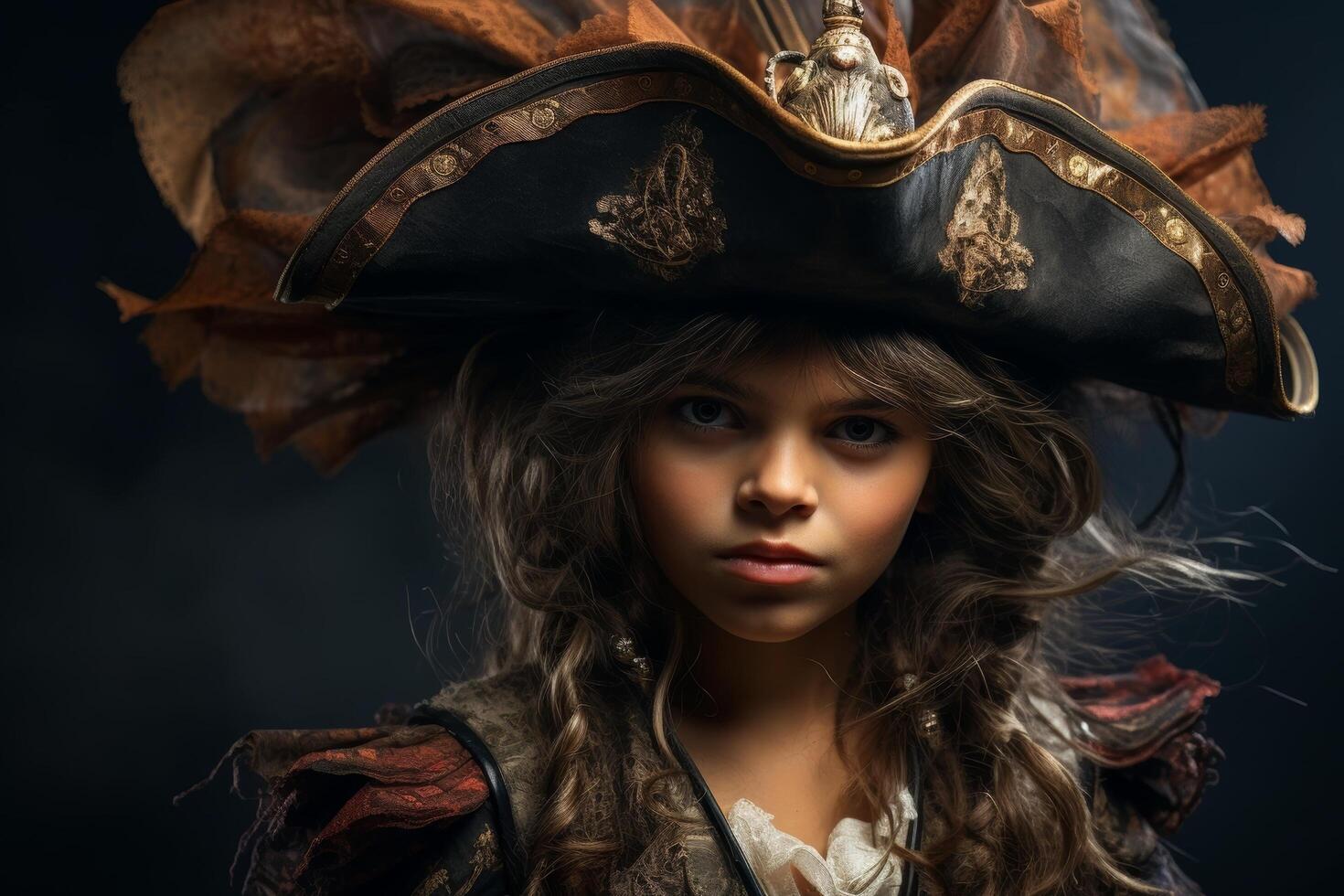 Mysterious pirate woman with intense gaze photo