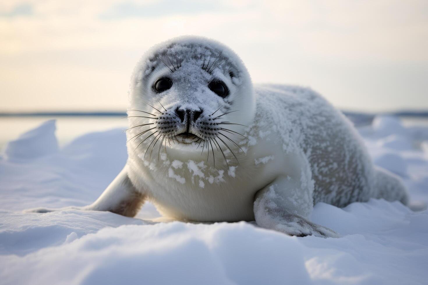 Adorable baby seal in the snow photo