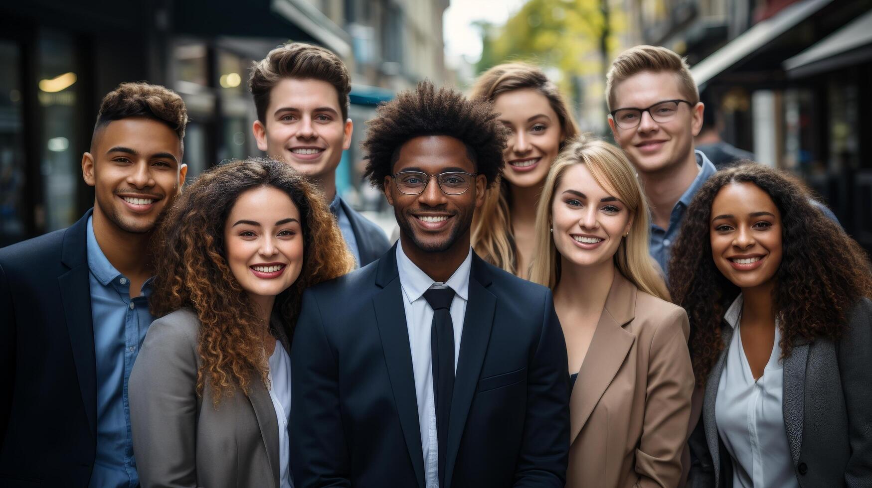 diverse group of young professionals smiling together photo