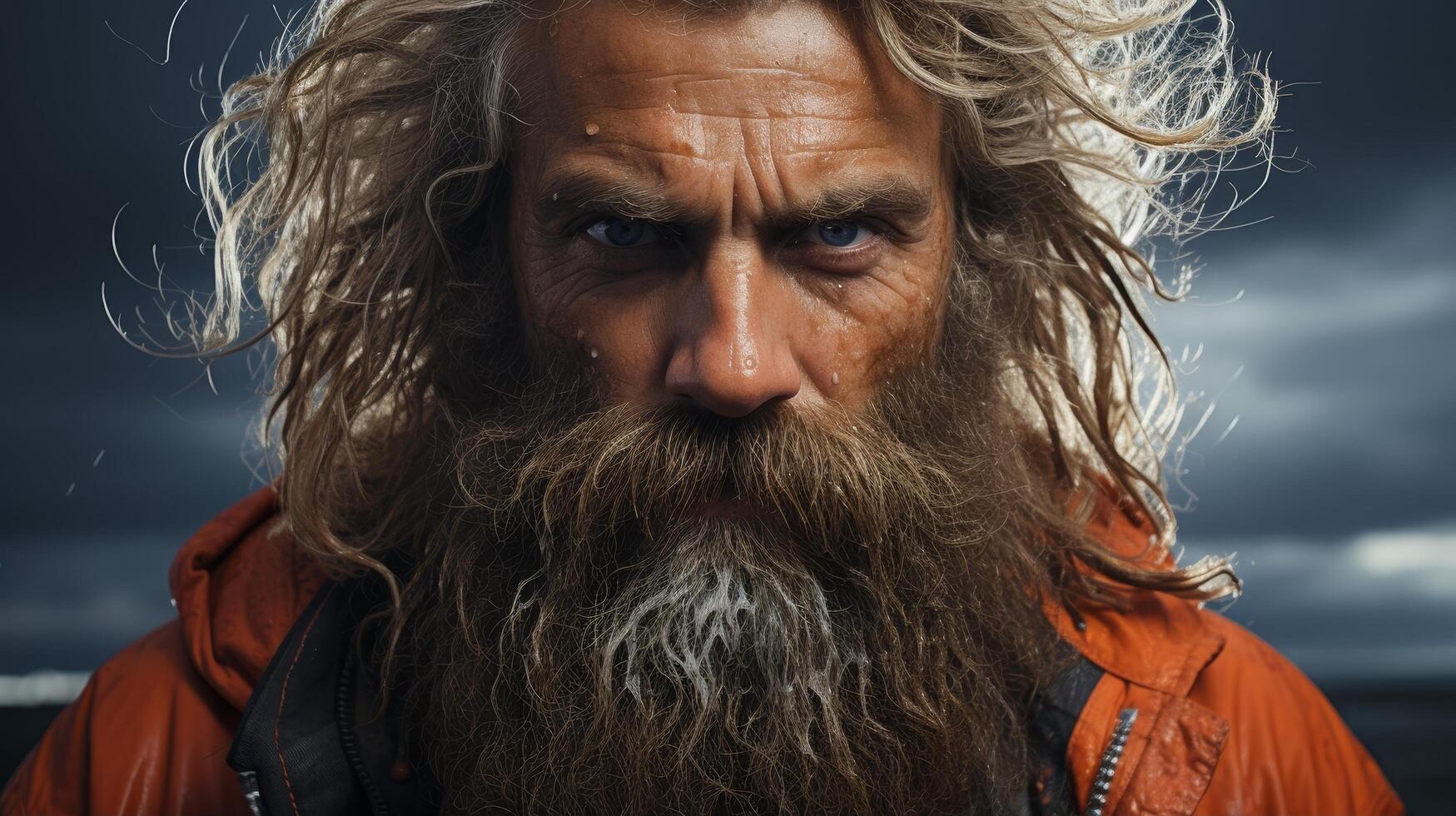Rugged bearded man with intense expression photo