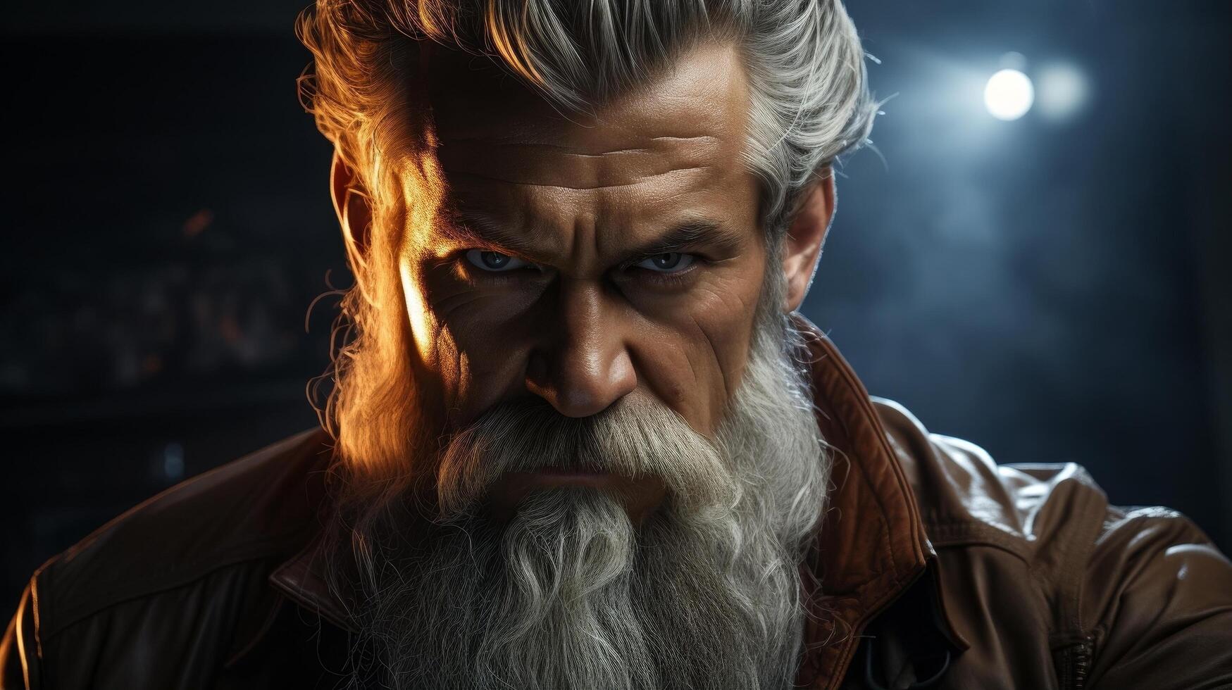 Intense bearded man with piercing eyes photo