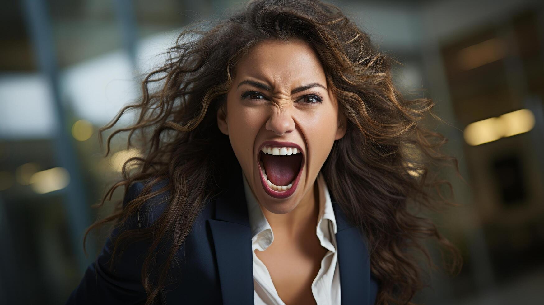 Angry business woman shouting photo