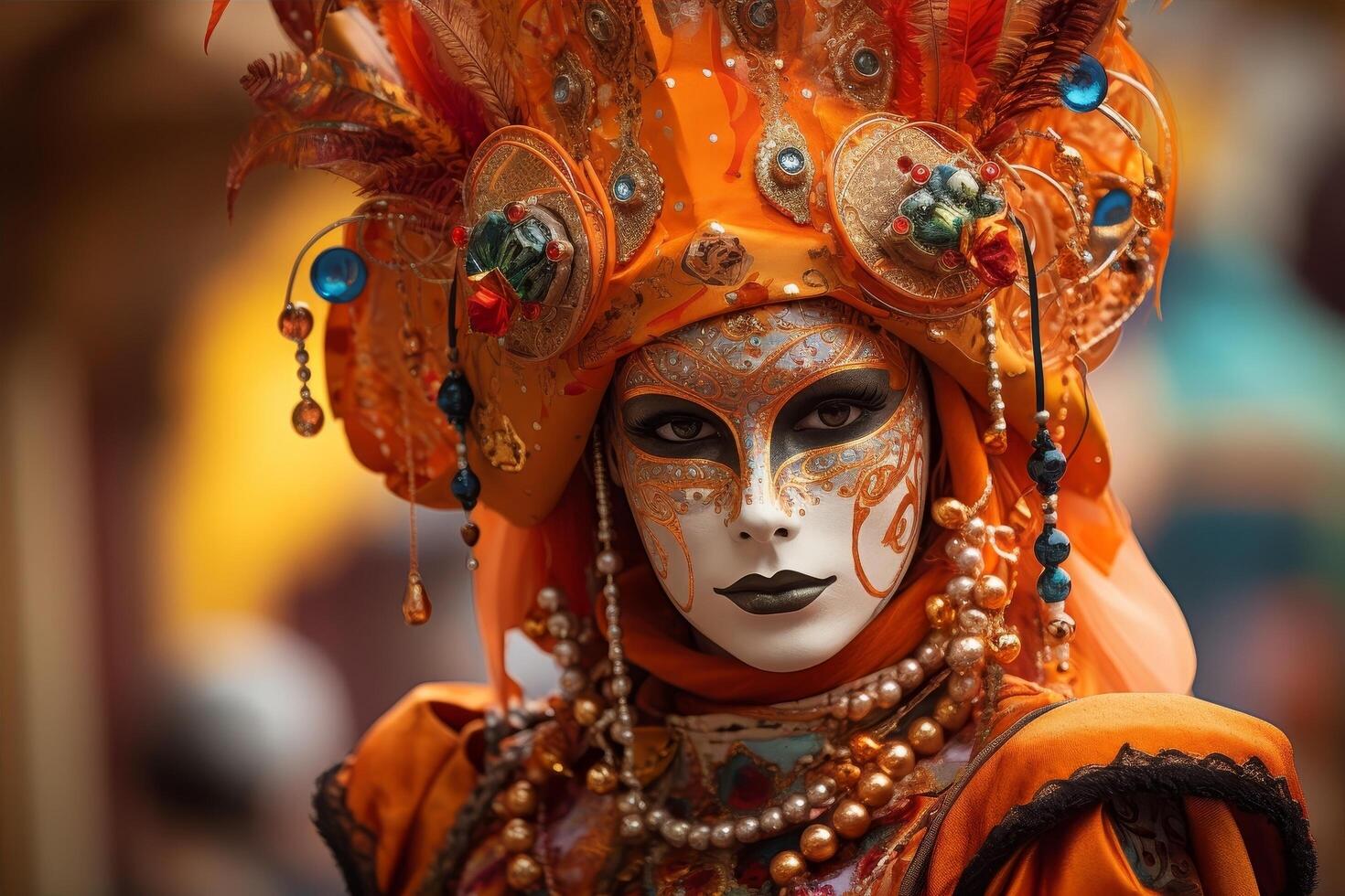 Vibrant carnival costume with ornate mask photo