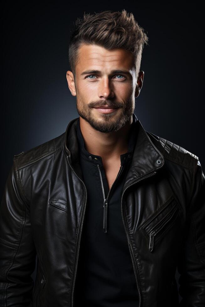 Handsome man in leather jacket photo