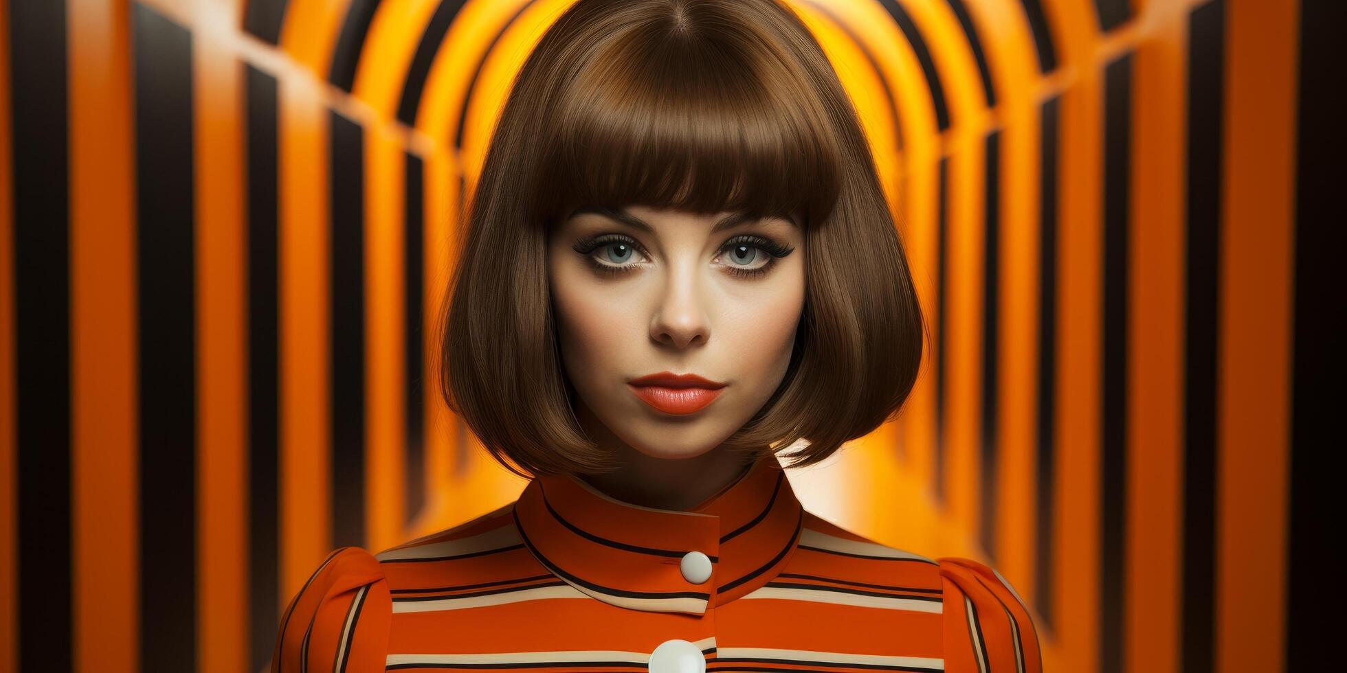 Stylish woman with striking makeup and hairstyle photo