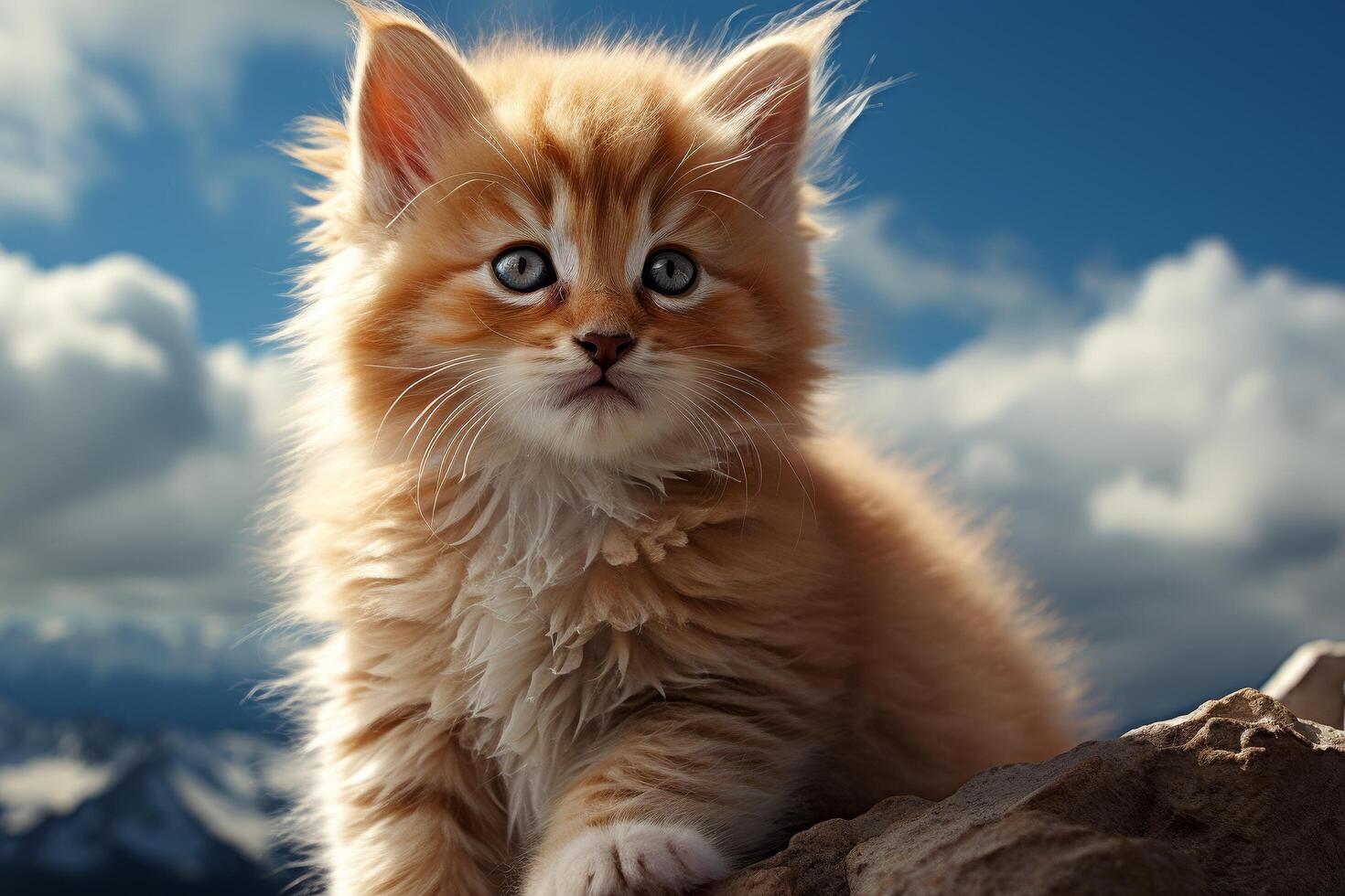 Adorable fluffy kitten with blue eyes photo