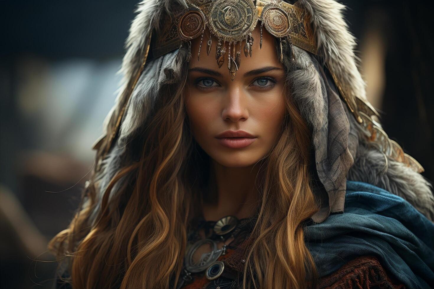 Mysterious woman in tribal headpiece photo