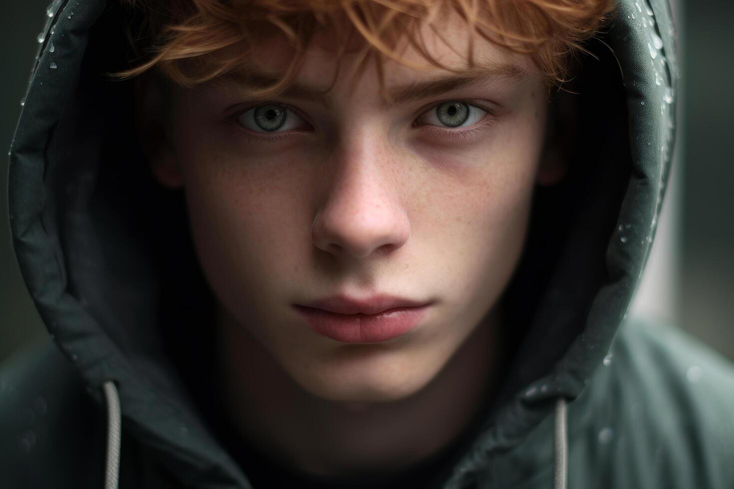 Pensive young person in hooded jacket photo