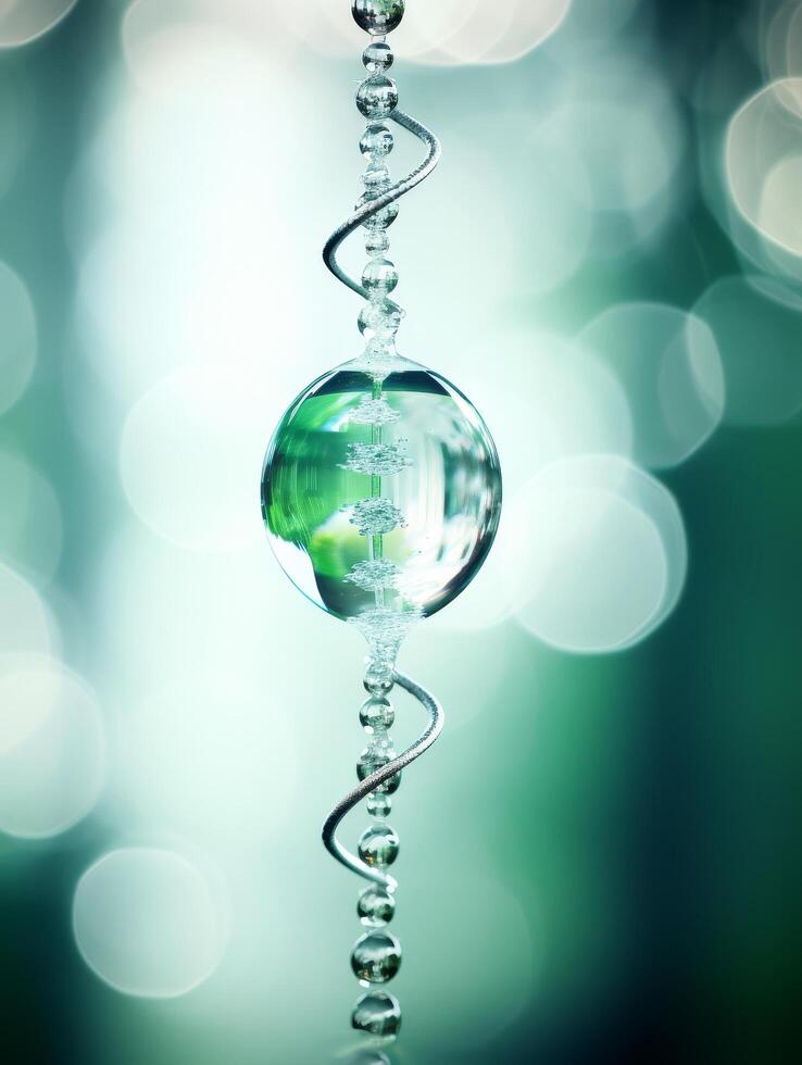 Sparkling crystal ball with green reflection photo